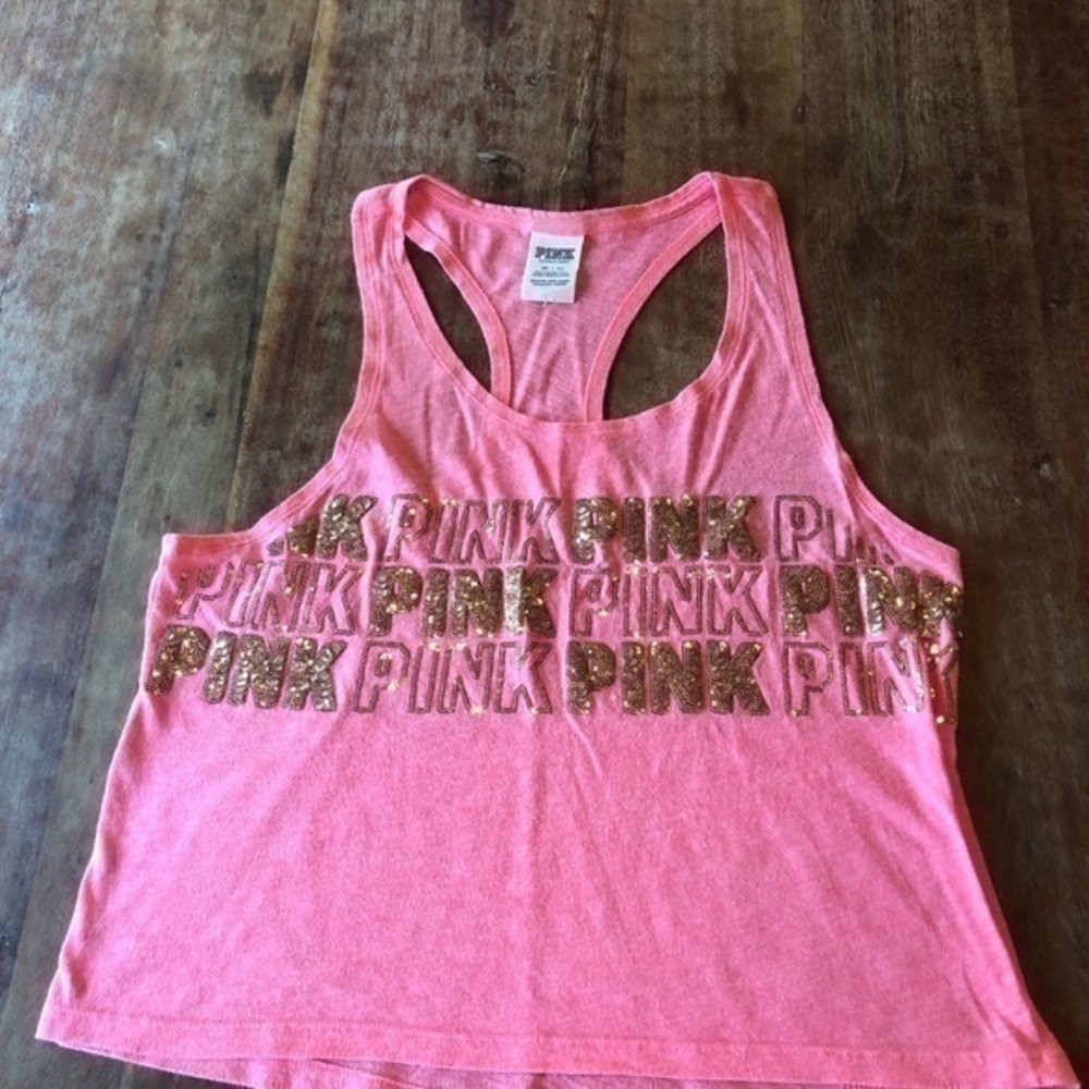 Pink Victoria’s Secret Cropped Sequin Tank Top